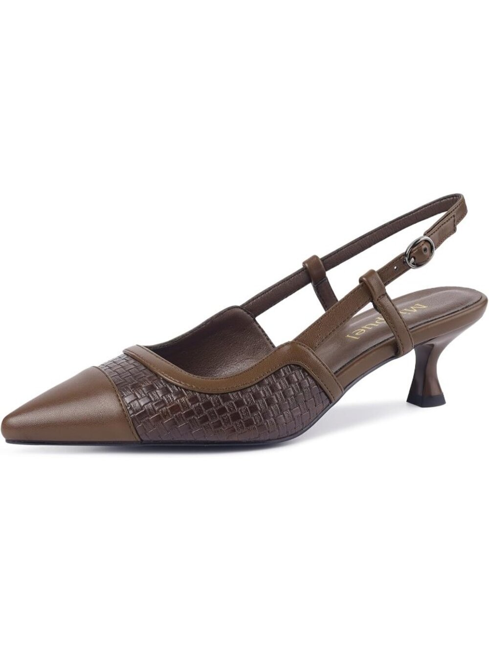 MIGPUEL Women's Brown Pointed Toe Comfortable Slingback Heels Dressy Pumps
